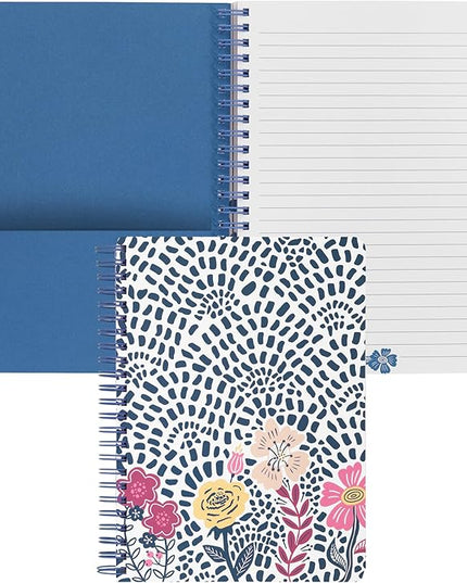 Steel Mill & Co Cute Mini Spiral Notebook, 8.25" x 6.25" Journal with Durable Hardcover and 160 Lined Pages, Mosaic Floral