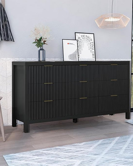 NRITOBY Dresser for Bedroom with 9 Drawers, Wide Bedroom Dresser with Drawer Organizers with Spacious Storage for Dining Room, Entryway, Black