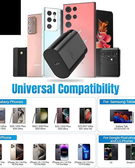 USB C Block 30W PD Super Fast Charging Block Type C Plug Wall Adapter Quick Charger for iPhone 17/17 Air/17 Pro/17 Pro Max/16/15/14/13/12/11/iPad/Mini/AirPod/Galaxy S25/S24/S23/S22 (Black 2Pack)