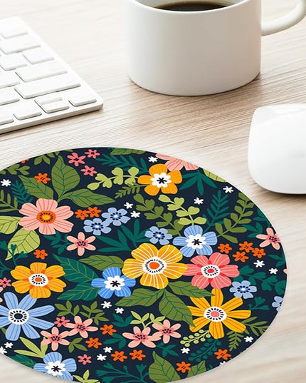Yellow Flowers Round Mouse Pad - Funny Non-Slip Home Office Decor Desk Accessory, 8.7inch