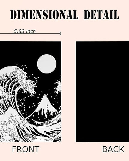Knibeo Japanese Wave with Sun Black and White Art Lined Hardcover Spiral Notebook Journal 5.5×8.3 Inch,College Ruled Notebook for Work Notes Journaling,Gifts for Cat Lovers Women Girls