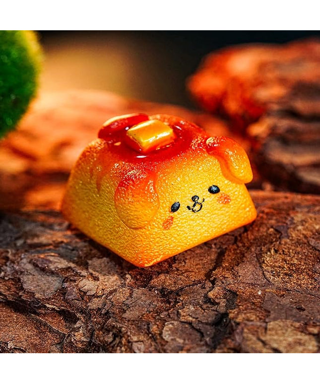 Toast Dog Artisan Keycap with Butter R1 SA Profile Custom Cute Keycaps 1U ESC Handmade Gaming Breakfast Key Cap Cherry MX Switch Compatible Mechanical Keyboard Foodie Lover Gift