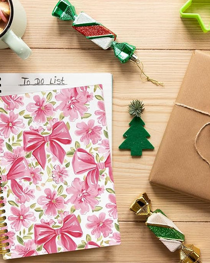 JKMBN Coquette Pink Bow Floral Spiral Notebook For Women, Maximalist Journaling Notebooks, Cute Pink Notebook Journal, Pink Office Supplies, Hardcover Spiral Lined Notebook 5.5 x 8.3