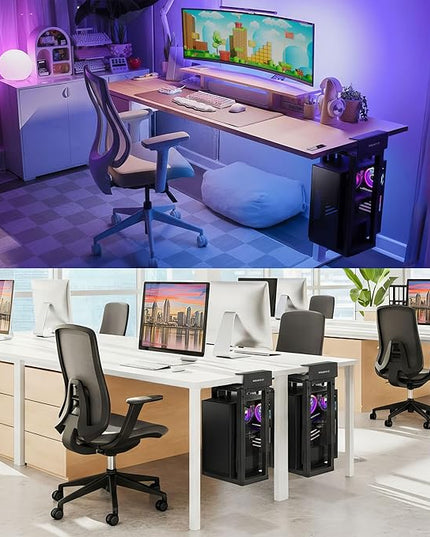 Mount-It! Under Desk PC Mount for Standing Desk, Heavy-Duty Clamp-On CPU Holder, Adjustable Computer Tower Mount for Desk, No-Drill, 66 lb Capacity, Fits Mid & Full Towers