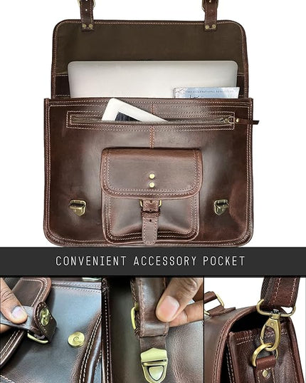 RUSTIC TOWN Leather Messenger Bag for Men - Full Grain Leather Briefcase Laptop Satchel Office Crossbody Travel Bag
