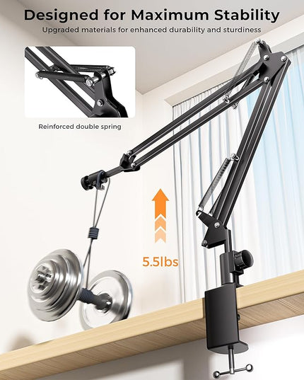UBeesize Overhead Camera Mount with 360° Adjustable Arm & Phone Holder for TikTok Live Streaming Photography Studio Content Creation, Desk Mount for DSLR Cameras/Webcam/iPhone/Ring Light/Microphone