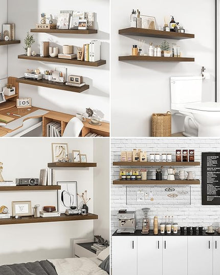 RICHFOCUS 72Inch Floating Shelves for Wall 1 Pack Shelves for Bedroom|Kitchen|Bathroom Wall Mounted Rustic Wood Floating Shelf with Invisible Brackets for Books|Storage|Decor, Walnut