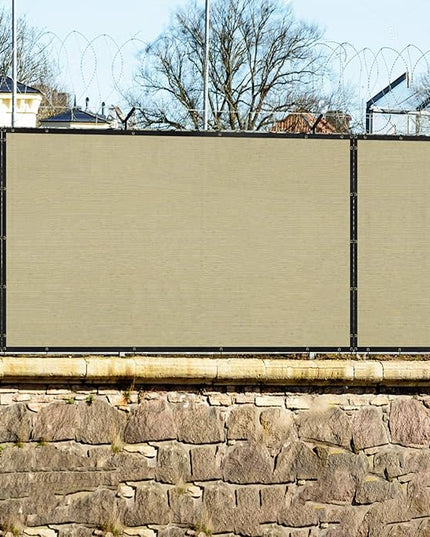 WINDSCREEN4LESS 6' x 40' Privacy Fence Screen in Beige Tan W/ Brass Grommet 85% Blockage Windscreen Outdoor Mesh Fencing Cover Netting 150GSM Fabric - Custom Size