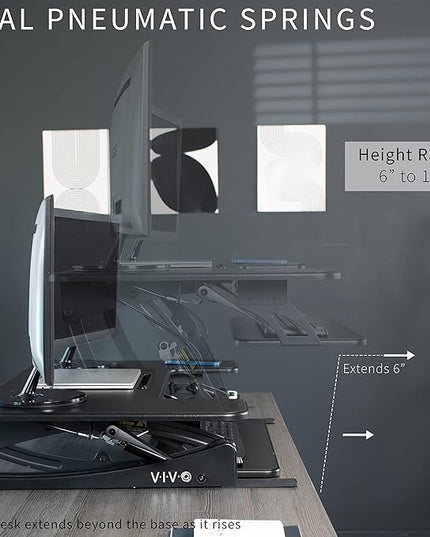 VIVO 42 inch Height Adjustable Stand Up Desk Converter, V Series, Quick Sit to Stand Tabletop Dual Monitor Riser Workstation, Black, DESK-V000VL