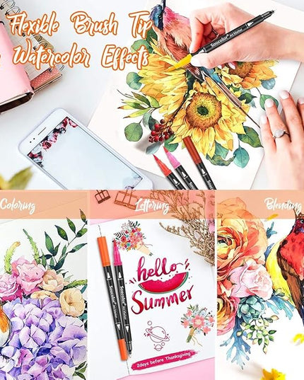 Soucolor Halloween Christmas Gifts for Teen Girls Trendy Stuff, Preppy Stuff for Teen Girls, 24 Colors Dual Tip Brush Markers Pens for Kids Planner Lettering Calligraphy Drawing Preppy School Stuff