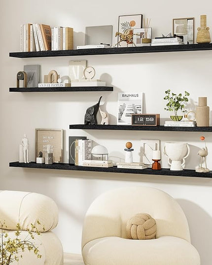 Dreamland 24Inch Floating Shelves for Wall, Rustic Wooden Black Floating Shelves for Bathroom|Bedroom|Kitchen, Deep Wall Mounted Book Shelf, Wood Storage Display Shelf for Home Decor, Set of 2