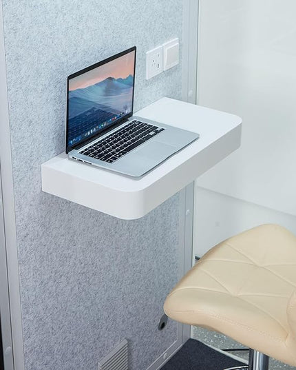 Mobile Office Pod Booth, Solo Soundproof Pod with High-Density Acoustic Panels, Premium Sound Pod with Silent Ventilation, Wheels and Feet, Build-in Table, LED Lighting System, USB Ports (White-Grey)
