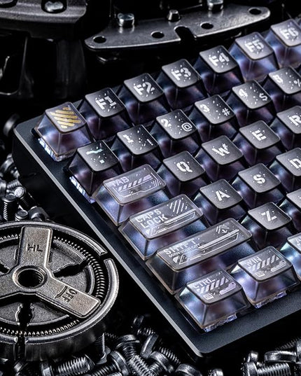 Frosted Clear Keycaps Cyberpunk Ruins Transparent 120 Keys PC Material Metal Pad Print Shine Through for Mechanical Keycaps 60 75 100 Percent Mechanic Keyboard
