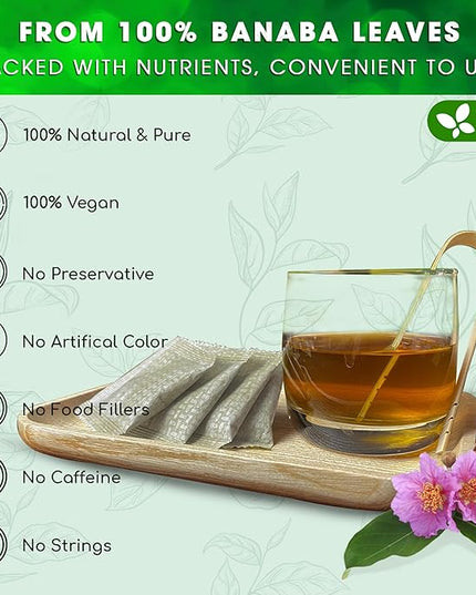 FreshDrinkUS, Premium 40 Banaba Tea Bags, 100% Natural & Pure from Banaba Leaves. Loose Leaf Banaba Herbal Tea. No Sugar, No Caffeine, No Gluten, Vegan.