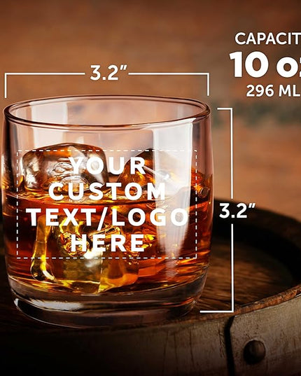 DISCOUNT PROMOS Custom Whiskey Glasses 10 oz Set of 10/50/100, Personalized Bulk Pack - Heavy Base Old Fashioned Glass, Perfect for Scotch, Bourbon, Whiskey, Cocktail - Clear Bottom Color