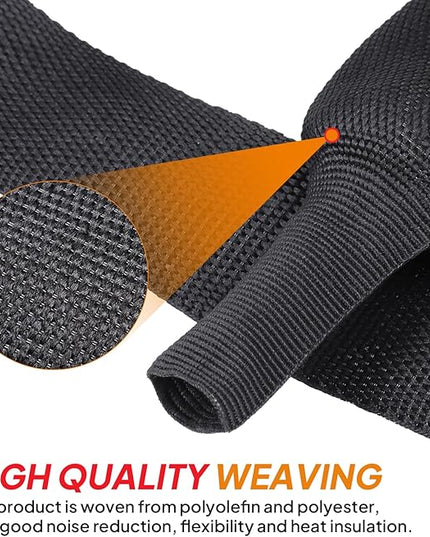 Black 2:1 Ratio Automotive Heat Shrink Braided Sleeving,Wear-Resistant Flat Woven Shrinkable Sleeve Fabric Car Cable Wires Hoses Protection (1/4"-26ft)