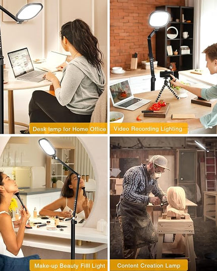 Ring Light with Stand, 15W Dimmable Zoom Lighting for Computer, Home Office, Reading, Video Calls, 66 Inches Floor Lamp with Flexible Swing Arm, AC Plug, Remote, Memory & Timer CRI >95