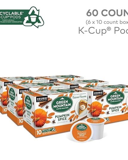 Green Mountain Coffee Roasters Pumpkin Spice, Keurig Single-Serve K-Cup Pods, Light Roast Coffee, 60 Count (6 Packs of 10)