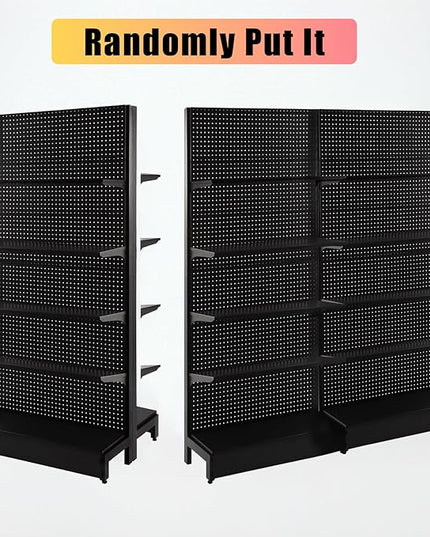 Eastern Tree Pegboard Display Stand, 3x6.5 Feet Gondola Retail Shelving Wall Display for Convenient Grocery Office Supply or Retail Stores, Standing Peg Board Display Rack with 20 Hooks