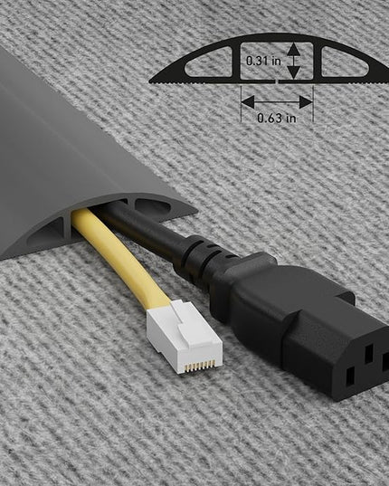 D-Line 6ft Floor Cord Cover, Cable Channel, Protect Cords, Prevent Trips - 0.63" W x 0.31" H - Gray