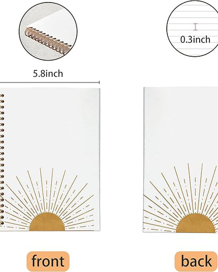 VNWEK Abstract Boho Sun Sunrise Sunset Sunshine Spiral Notebook Journal 5.5×8.3 Inch,Boho Mid-Century Modern Art Lined Hardcover Spiral Notebook for Work Notes Journaling,Boho Gifts for Women Girls