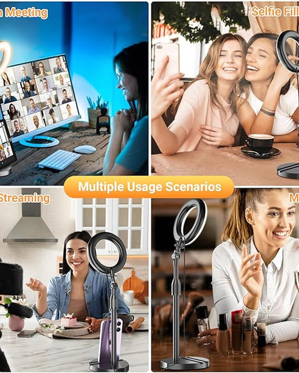 Portable Travel Ring Light for Laptop Zoom Video Conference, 5'' Bright Circle Light with Extendable Stand, Small Halo Lighting with Phone Holder for Video Recording Live Stream Facetime Photography