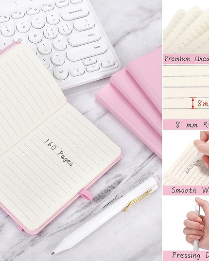 Aodaer 50 Sets Pocket Notebook Journal with Pens, 160 Pages, 3.5 x 5.5 Inch Mini Lined Journal Notebook A6 Leather Hardcover College Ruled Notepad with Pen Holder for School Office Gifts, Pink