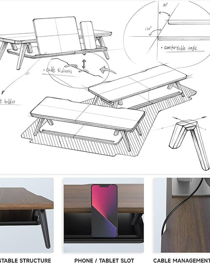 Fenge Monitor Stand, Monitor Stands Riser for Desk, 23.6 Inch Wood Desk Shelf with Storage Organizer and Cable Management for Office Desk Accessories