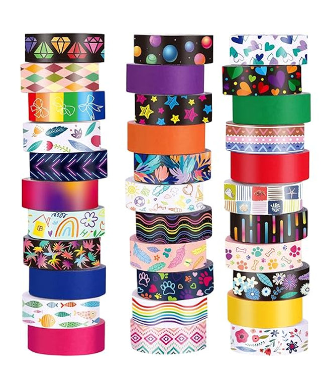 TaoBary 33 Rolls Holiday Plaid Washi Tape, 15 mm Seasonal Washi Tape Set Bohemian Colorful Vintage Cute for Card Wrapping Craft(Cool Style)
