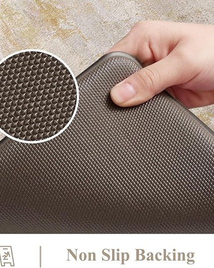 Collive Kitchen Mats Cushioned Anti Fatigue, Abstract Kitchens Floor Mat Non Slip Desk Rugs Waterproof, Beige Memory Foam Comfort Standing Rug for Sink, Home Decor, 17"x59"+17"x29"