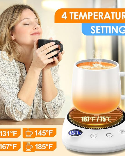 KitchekShop Coffee Mug Warmer - Fastest Heating & Highest Temperature, Coffee Cup Warmer for Desk Auto Shut Off, 4 Temp Settings & 1-12H Timer, Smart Electric Beverage Warmer for Coffee Candle (White)