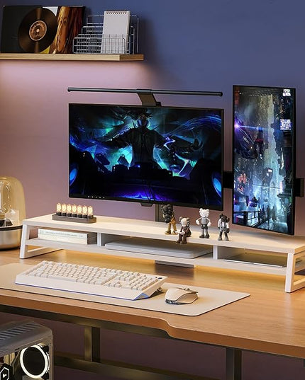 Fenge Dual Monitor Stand for Desk, 42.5in Large Monitor Riser for 2 Monitors, 2 Tier Computer Office Desk Top Shelf, Desktop Storage Stand for Laptop, PC, Computer, Printer