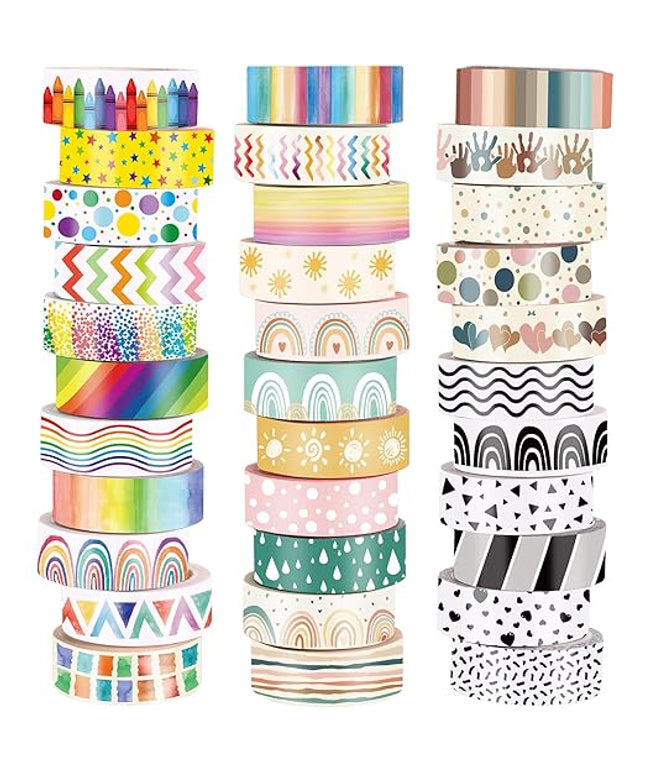 TaoBary 33 Rolls Holiday Plaid Washi Tape, 15 mm Seasonal Washi Tape Set Bohemian Colorful Vintage Cute for Card Wrapping Craft(Rainbow Style)