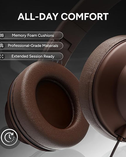 ARTIX CL750 Over Ear Headphones Wired with Mic & Volume Control, Audio with 100% Noise Cancelling Computer Wired, Plug in for Laptop, Dj Corded Studio Headphones