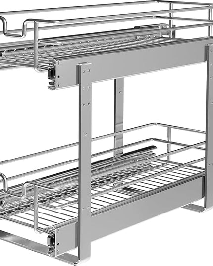 JOWBOOW 2-Tier Individual Cabinet Pull Out Shelves (9" W x 22" D), Slide Out Kitchen Panty Narrow Cabinet Storage Sliding Shelves