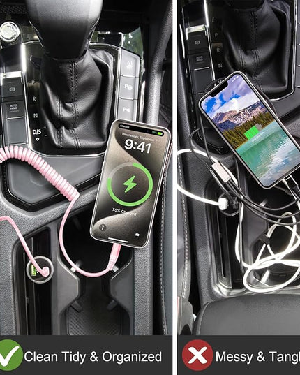 KIYODA USB C to Lightning Cable 3FTfor Car, Coiled iPhone Charger Fast Charging Short USBC Lightning iPhone Cord for iPhone14/13/12/11 Pro Max/iPad/CarPlay- 2Pack Pink