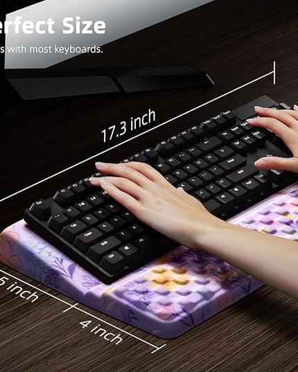 Ospelelf Keyboard Wrist Rest Pad, Comfy Ergonomic Keyboard Stand Riser Holder, Computer Wrist Support Cushion forTyping, Purple Flower
