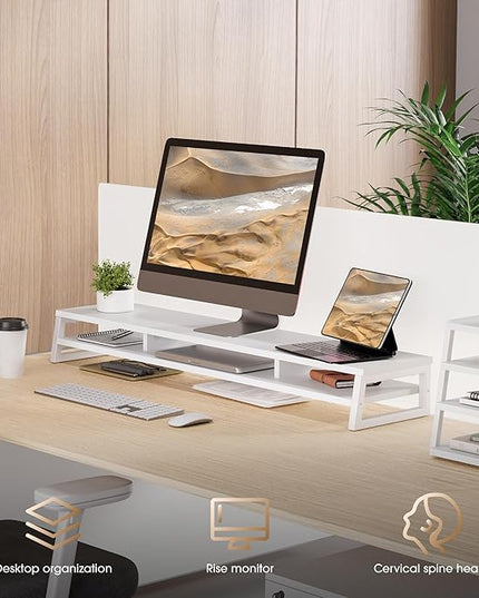 Fenge Dual Monitor Stand for Desk, 42.5in Large Monitor Riser for 2 Monitors, 2 Tier Computer Office Desk Top Shelf, Desktop Storage Stand for Laptop, PC, Computer, Printer