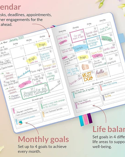GoGirl Planner and Organizer for Women – A5 Size Weekly Planner, Goals Journal & Agenda to Improve Time Management, Productivity & Live Happier. Undated – Start Anytime, Lasts 1 Year – Light Blue