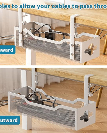 Under Desk Cable Management Tray 2 Pack, No Drill Cable Organizer With Clamp for Standing Desk, Easy to Install Cord Management System, No Damage Wire Organizer