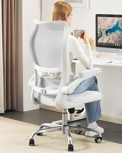 TRALT Ergonomic Office Chair - Desk Chair with Wave High Back Adjustable Lumbar Support Computer Chair - Gaming Chairs Mesh Backrest and PU Leather Seat for Home Reading Chairs to Adults(White)