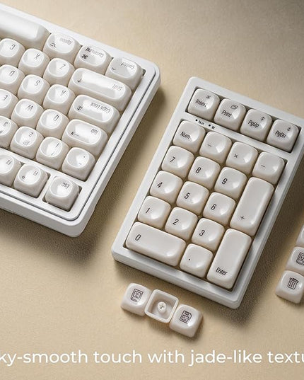 OHY XVX White Keycaps, MOA Profile Keycap Set, Minimalist Mac Style, Custom Cute Ceramic-Textured Keycaps for MX Switches Mechanical Keyboard-White Chocolate