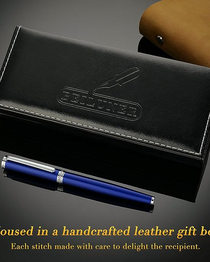 BEILUNER Luxury Fountain Pen Set,Solid 24K Gilded Medium Nib, Modern Classic Limited Edition -Includes 6 Ink Cartridges&Ink Refill Converter with Gift Case-Perfect for Men and Women（Charming blue）