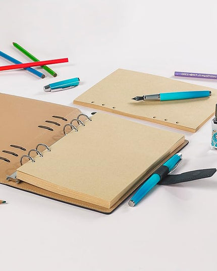 A5 Kraft Loose Leaf Refill Paper, 210x142mm, 135 Sheets Brown Planner Refills, 6-Ring Binder Compatible, 100GSM Insert Papers for Journals, Sketching, Vintage Writing & DIY Crafts
