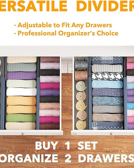 SpaceAid Bamboo 4 Pack Dresser Drawer Dividers, 4.65“ High Adjustable 12.5“-17” Drawer Organizers, Expandable Organization for Clothing, Clothes, Dressers, Navy Blue