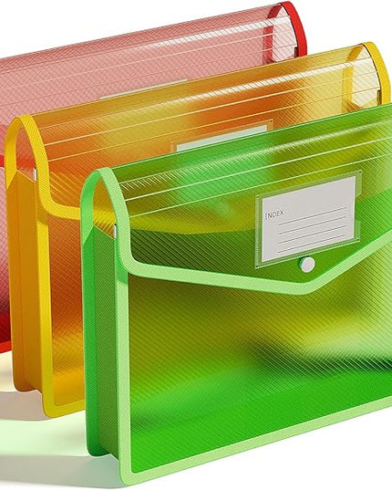 ThinkTex Plastic Expanding File Folder, Transparent envelopes with Snap Closure,No Dividers,Large Capacity,Document Organizer for Receipts, Bills&Taxes,Letter/A4 Size for School/Office/Home-3 Pack