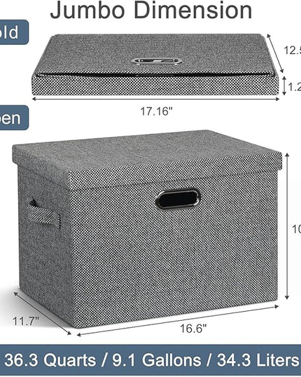 Large 17" 36 Quart Collapsible Stackable Storage Bins with Lids, 3 Packs Black and White Mix Linen Fabric Closet Boxes with Lids, Storage Cube Baskets Container Organizers (17x12x11)