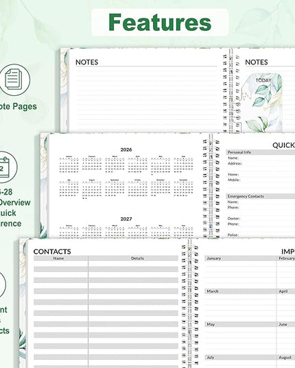 SUNEE 2026 Appointment Book 15-Minute Time Block - Daily, Weekly & Monthly Spiral Planner with Note Section - Thick Paper, Lay-Flat Bound - 8.5 x 11 for Office, School, Men & Women, Greenery