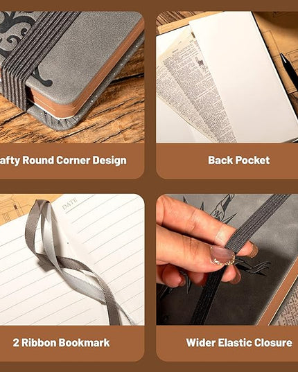 CAGIE Compass Leather Notebook Journal for Men, 100 GSM 288 Pages Lined Journals for Writing, A5 Hardcover Journaling Notebooks Gift Set with Pen for Travel Office Daily Writing
