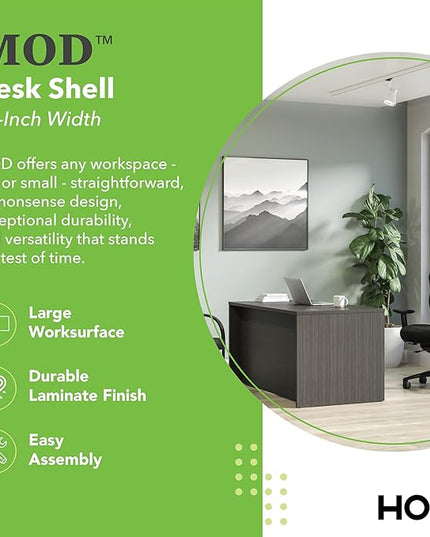 HON MOD Executive Desk 48-Inch Large Computer Desk Shell, Thick Wooden Laminate, Modern Table with Cord Management, 48" W x 30" D x 29" H, Slate Teak